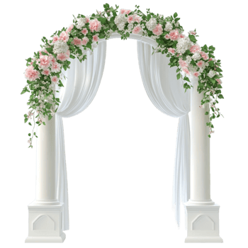 Simple White Wedding Arch with Green Leaves png