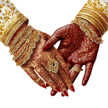 Traditional Indian Wedding Hands with Henna and Jewelry png
