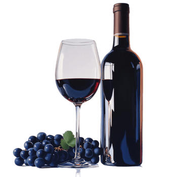 Classic Red Wine Bottle with Glass and Fresh Grapes png