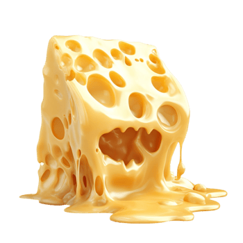 Melting Cheese Block with Gooey Texture and Detailed Holes png