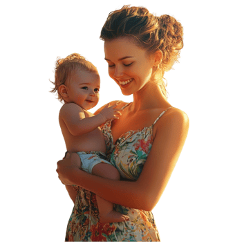 Loving Mother Holding Baby in Warm Light png