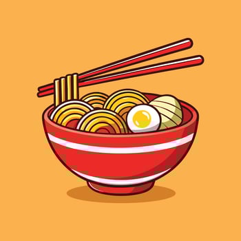 Ramen Noodle Bowl with Egg and Chopsticks Cartoon vector