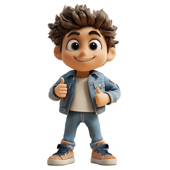 A cheerful cartoon boy gives two thumbs up, Isolated on Transparent Background png
