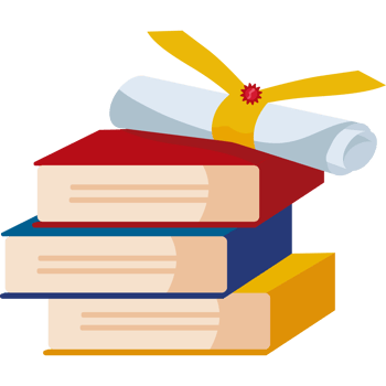 graduation diploma roll and books png