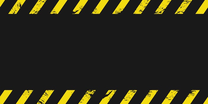 Striped caution and danger sign on black background design. vector