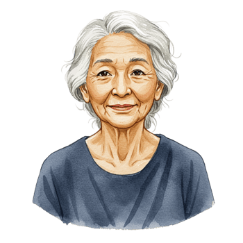 Portrait of a Smiling Elderly Asian Woman Watercolor Style Illustration Art Face Grey Hair Aged Kind png