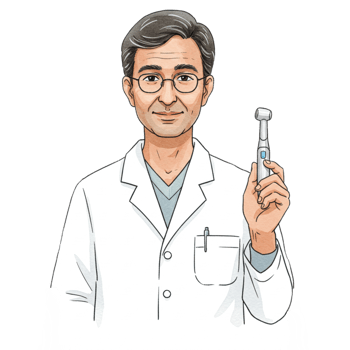 Friendly Male Dentist Holding Dental Tool Professional Healthcare Image Man Coat White Teeth Clean png