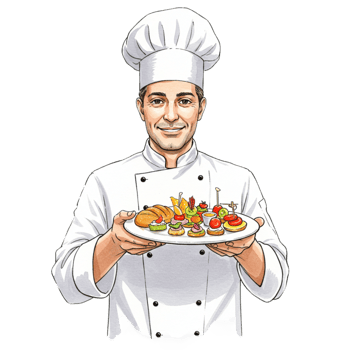 Smiling Chef Presenting Delicious Appetizer Platter Fine Dining Restaurant Cuisine Food Cook Meal png