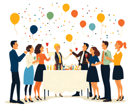 People celebrating at a party with balloons png
