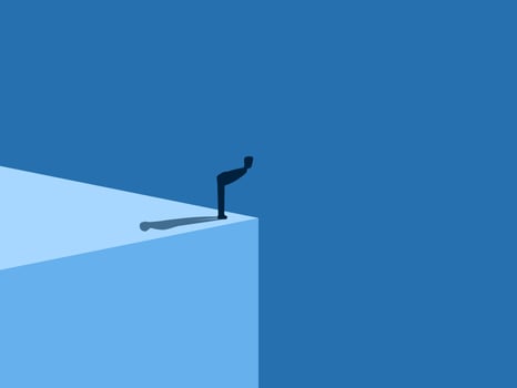 Evaluating Risk and Growth, Businessman Looking Down at the Height of Building vector
