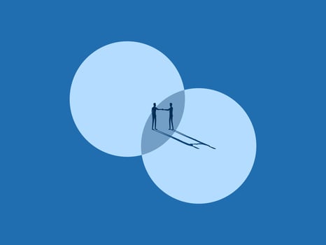 Deal, Agreed, Businessman shaking hands on intersect circle area vector