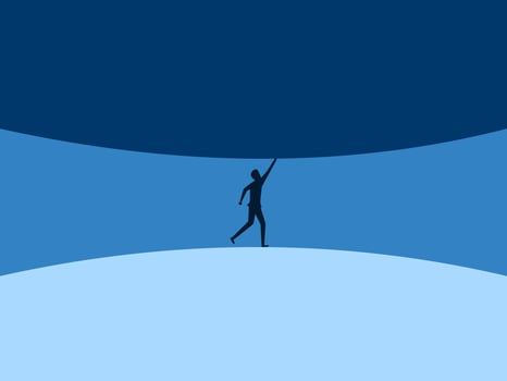 Courage, Power, Crisis, Strong Businesswoman Pushes Up a Big Rock vector