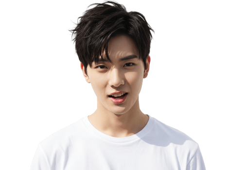 Portrait of a Young Asian Man with Dark Hair Wearing a White T-Shirt boy male face model style adult png