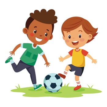 Cartoon of Children Kicking a Soccer Ball and Enjoying the Game vector