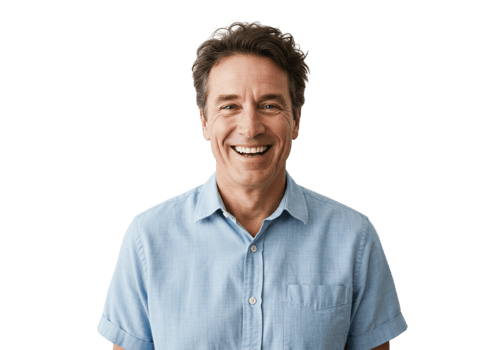 Happy Mature Man Smiling Portrait Studio Shot Light Blue Shirt Male Face Adult Model Human Image png