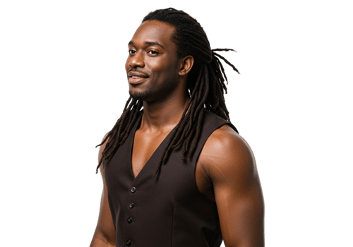 Portrait Handsome Black Man Dreadlocks Vest Studio Shot Male Hair Dark Model Style Brown Image png