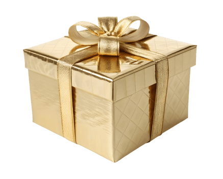 Elegant gold gift box with a shiny bow ready for celebration or special occasion png