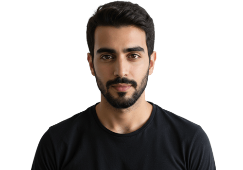 Portrait Young Man Serious Expression Black Background Studio Face Male Dark Hair Eyes Adult Model png