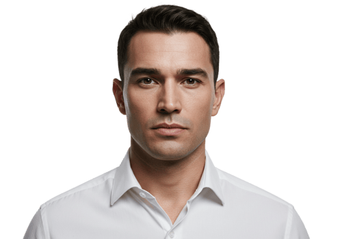 Serious Man Portrait Studio Shot Professional White Shirt Dark Background Face Male Model Image png
