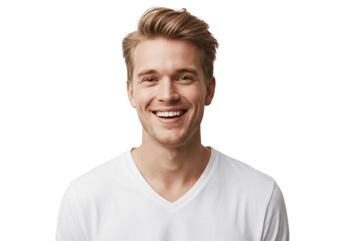 Happy Smiling Young Man Portrait Studio Shot White TShirt Guy Male Face Model Adult Human Image png