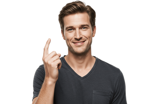 Happy Man Pointing Up Idea Concept Success Positive Smiling Gesture Studio Shot Background Black png