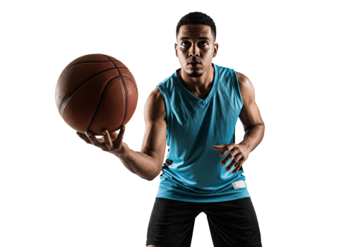 Athletic Young Man Dribbling Basketball Blue Jersey Male Game Sport Black Power Skill Focus Player png