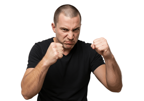 Aggressive Man Ready to Fight Black Background Studio Shot Rage Male Angry Power Human Force Combat png