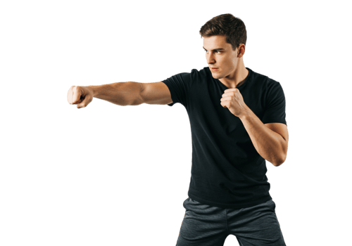 Athletic Man Boxing Powerful Punch Fitness Studio Black Background body sport fight young muscle png
