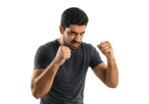 Angry Man Ready to Fight Aggressive Pose Studio Shot Rage Male Power Black Human Threat Tension png