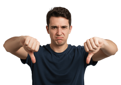 Disappointed Man Shows Double Thumbs Down Gesture Negative Feedback No Sad Body Male Black Human png