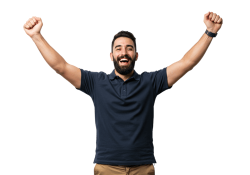 Happy Man Celebrating Success Arms Raised Joyful Excited Winner Male Black Adult Studio Person png