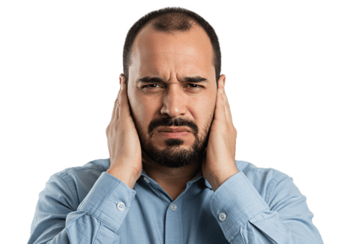 Man Covering Ears Feeling Annoyed Frustration Stress Sad Pain Noise Upset Sound Problem Worried png
