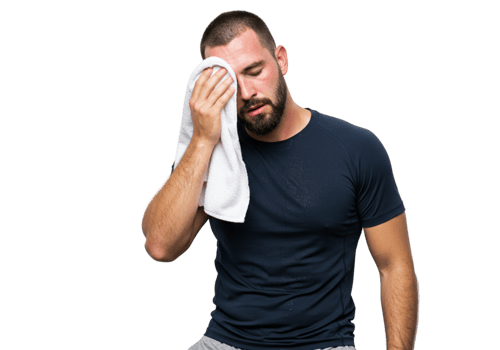 Tired Athlete Man Sweating Wiping Face Towel Dark Background Wipe Black Sports Muscle Strong Studio png