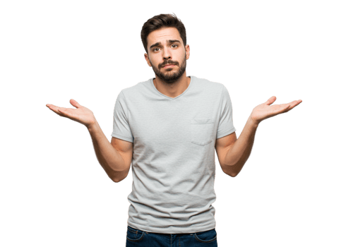 Confused Young Man Gesturing Uncertainty Grey Shirt Black Background Arms Male Doubt Hands Shrug png