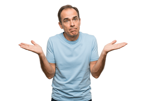 Confused Man Shrugging Shoulders Light Blue Shirt Studio Shot male doubt adult image model person png