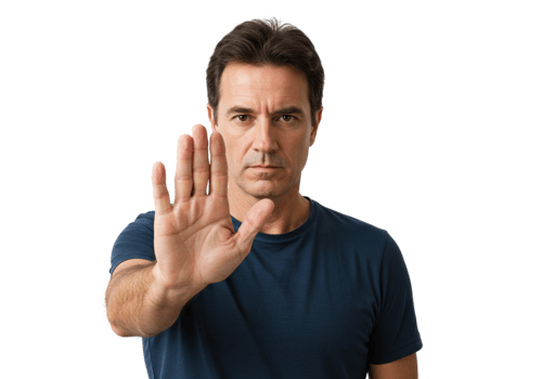 Serious Man Showing Stop Hand Gesture Dark Background Studio Shot male face sign body adult photo png