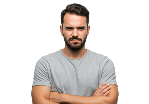 Serious Man Arms Crossed Disappointed Expression Portrait Studio Face Grey Male Mood Angry Upset png