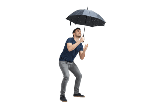 Man Holding Umbrella Rain Protection Casual Style Grey Pants wet male water adult young black happy png