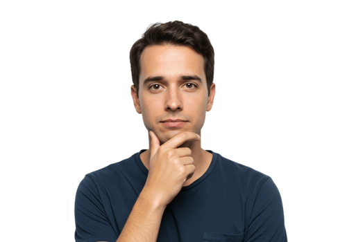 Thoughtful Young Man Portrait Studio Shot Dark Background Guy Male Face Hand Chin Eyes Adult Model png