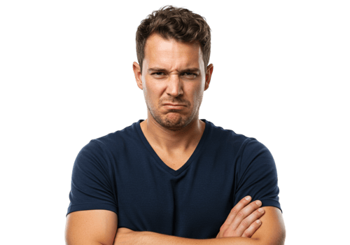 Disappointed Man Portrait Serious Expression Arms Crossed Studio Shot Black Background Sad Face Male png