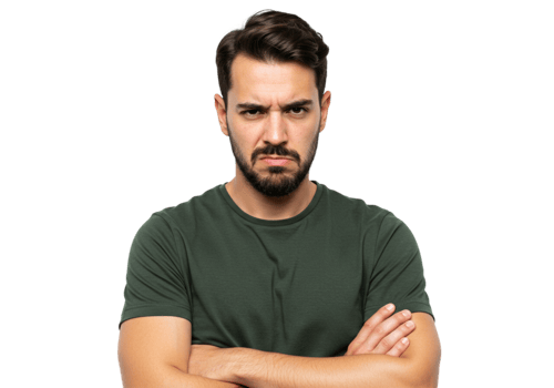Serious Man Displeased Arms Crossed Portrait Studio Shot Face Mood Male Angry Green Shirt Black png