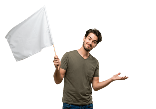 Young Man Holding White Flag Gesturing Surrender Concept Hope Sign Male Arms Black Peace Human Image png
