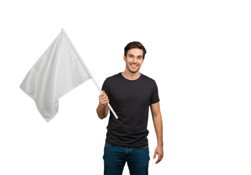 Smiling Man Holding a White Flag Surrender Peace Concept Male Sign Arms Black Image Photo Happy png