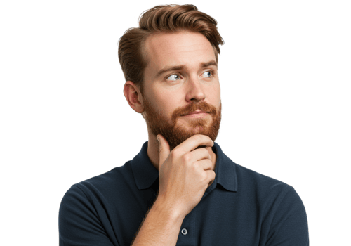 Thoughtful Man with Red Beard Pondering Decision Studio Portrait Male Face Hair Adult Model Black png