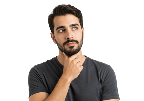 Thoughtful Young Man Pensive Expression Studio Portrait Black Background Up Guy Male Face Hand Chin png
