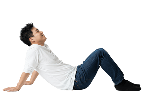 Relaxed Young Man Sitting Floor White Shirt Jeans Casual male pose blue calm model denim happy png