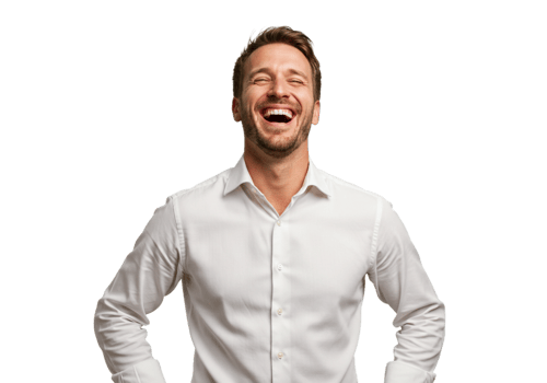 Happy Man Laughing Joyfully White Shirt Studio Portrait Background male face smile model black adult png