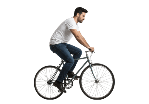 Man Riding Vintage Bicycle Stylish Jeans White TShirt Bike Grey Blue Road Male Urban Sport Active png