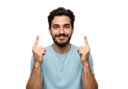 Smiling Man Points Upwards Happy Gesture Studio Shot male idea model black person casual choice png