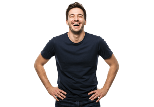 Happy Man Laughing Joyful Expression Studio Shot Casual fun male model smile black teeth jeans png